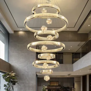2025 Year Grand Chandelier In The Living Room Multi-Level Villa With Suspended Staircase Light And Luxurious Crystal Chandelier