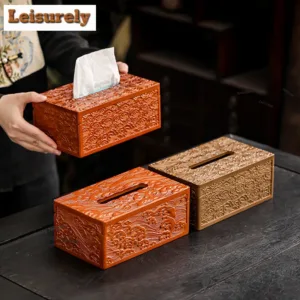 HOYIHM Bamboo Embossed Wave Auspicious Clouds Tissue Box Wet Wipes Case Removable Paper Drawer Car Napkin Storage Ornaments Gift