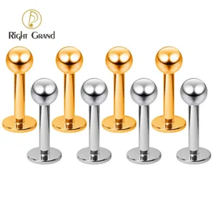 10pcs/lot Right Grand ASTM F136 Titanium Internal Threaded Labret Stud Body Piercing 3mm Ball Labret Monroe Lip Ring for Women
