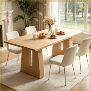 63 Inch Dining Table for 4-6 People, Modern Kitchen Table, Light Oak