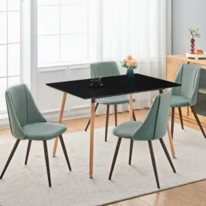 4-Piece Upholstered Velvet Dining Chairs Set with Metal Legs, Light Green Accent Chairs for Modern Century Style