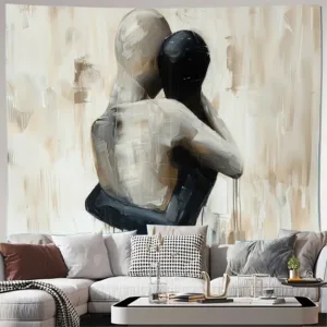 Abstract Pair Tapestry Wall Hanging Modern Art Beige Neutral Decor Canvas Large Size Living Room Bedroom Aesthetic Artwork Decor
