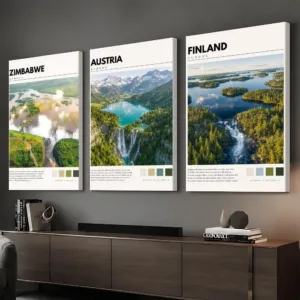 Global Landscape Design Framed Wall Painting Ready to Hang Canvas Wall Art Poster for Bedroom Living Room Home Decor Gift