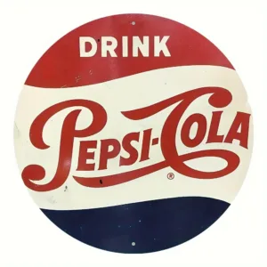 Vintage "Drink Pepsi-Cola" 2D Flat Tin Sign - Retro Classic Soda Logo Themed Wall Decor for Bar, Man Cave, Kitchen and Retro