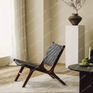 HHhot Sale Solid Wood Living Room Chairs Rope Back Armchair Leisure Home Balcony Lazy Sofa Recliner Home Furniture