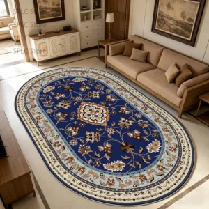 VIKAMA Non-slip European Luxury Oval Rug, Short Velvet Soft Washable for Living Room Bedroom Decor