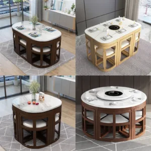 Factory Direct 2026 Modern Square Marble Top Complete Dining Table Set of 4 or 6 Chairs for Home Use