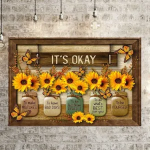 1pc Sunflower Canvas Painting IT'S OKAY Posters And Prints For Living Room & Bedroom Wall Art Pictures Home Decor New Year Gift