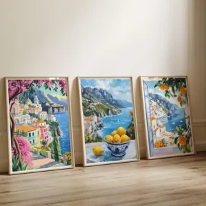3pcs Modern Amalfi Coast Canvas Painting, Unframed Colorful Summer Mediterranean Prints, Italy Coastal Posters for Bedroom Decor