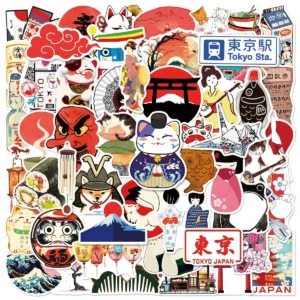 50pcs Japanese Style Traditional Culture Stickers Aesthetic For Kids Toy Laptop Water Bottle Luggage Waterproof Vinyl Decals