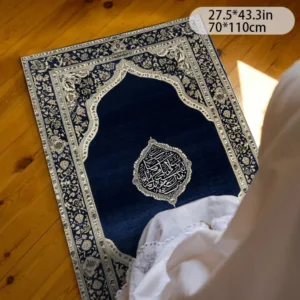 VIKAMA Foldable Muslim Prayer Mat, Blue Bohemian Light Luxury Islamic Rug for Travel, Carpet for Daily Prayers, Ramadan, Eid