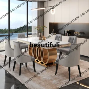 Classic Italian White Dining Sets Big Rectangular 8 Seater Leather Chairs Luxury Marble Dining Table Dining Room Furniture