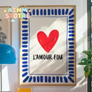"L’Amour Fou" Love Quote Canvas Print Poster Modern French Heart Aesthetic Art Prints Couple Home Decor Valentine's Day Gifts