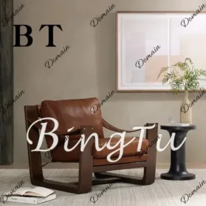 V81 Nordic Saddle Leather Single Sofa Chair Vintage Lounge Chair Designer Creative Living Room Balcony Reading Armchair