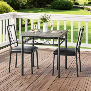 Dining Table and Chairs Set for 2, Square Kitchen Table, Space saving bistro set with seats that tuck under the table, ideal for flats, breakfast nooks or small kitchens