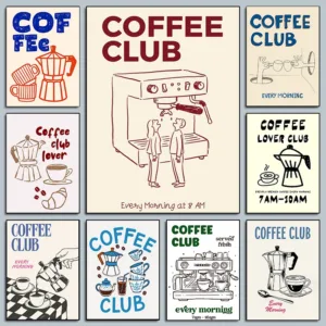 Modern Coffee Club Every Morning Poster Espresso Machine Kitchen Prints Canvas Painting Wall Art Pictures Home Living Room Decor