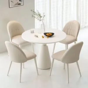 Cream French Style Round Sintered Stone Dining Table Chair Set Light Luxury Reception Balcony Table for Small Apartment Home Use