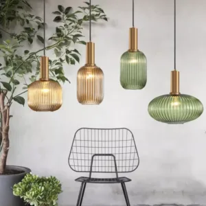 Simple Retro Single Head Ceiling Chandelier Creative Green Glass Hanging Pendant Light for Restaurant Shop Living Room Medium