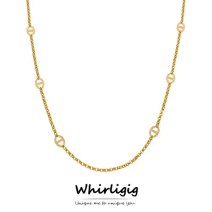 80cm Long Necklace for Women 18k Gold Plated Stainless Steel Chain Necklaces Inlaid Zircon Charm Sweater Chains Necklace