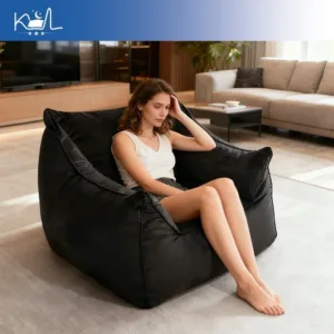 Velvet Bean Bag Chair with Ottoman 2 Pcs Set, Soft Lazy Sofa Armchair Upholstered Accent Chair for Living Room Bedroom Furniture
