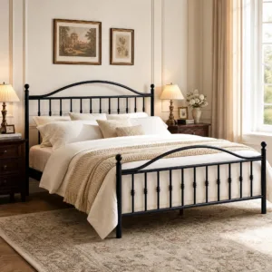 Twin Full Queen King Victorian Metal Bed Frame With Headboard Footboard, Steel Slats, 12.6in Underbed Storage, No Box Spring Needed