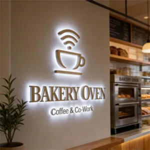 Custom 3D Halo‑Lit Metal Illuminated Letters Logo Sign For Cafe Bakery Coffee Shop Restaurant Commercial Storefront Outdoor