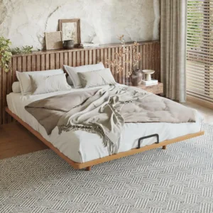 Queen Size Platform Bed Frame, Solid Bamboo Floating Bed with Wood Slats Support for Bedroom, Guest Rooms, Apartments