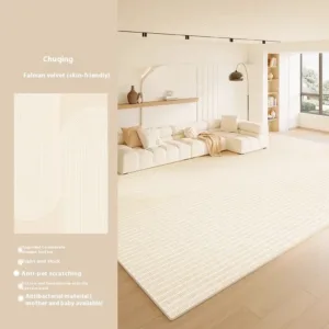 VIKAMA Milky White Light Luxury Premium Feeling Upgraded Material Living Room Bedroom Kitchen Bathroom Thickening Carpet Mat Rug
