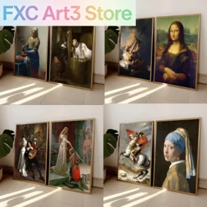 Frameless Mona Lisa Portrait Napoleon Crossing The Alps Famous Painting Canvas Print Poster Wall Art for Living Room Home Decor