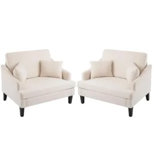 41'' Upholstered Oversized Accent Chairs Set of 2, Beige | Wide Seat Comfy Armchair with 2 Pillows, Upholstered Big, Customized