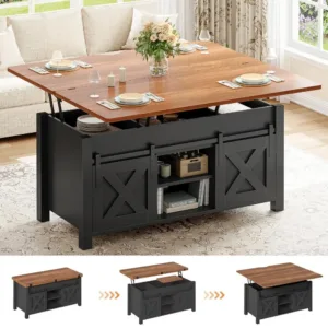 Lift Top Coffee Table, 4 in 1 Multi-Function Convertible Coffee Tables with Storage and Hidden Compartment, Farmhouse Custom