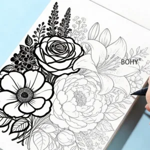 A Multi Theme Black and White Line Drawing Album Depicting Adult Stress Relief with Rich Detailed Line Drawing Themes 24 Pages