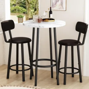 3 Piece Round Bar Table Set 2 Modern Bistro Table 2 Counter Height Barstools Faux Marble Pub Table Small Space Small Dining Tabl