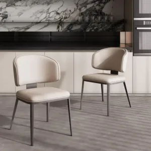 High-Back Comfortable Upholstered Dining Chairs with Metal Legs, Light Grey Set of 2