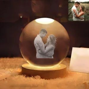 Custom Photo Night Light Personalized 2D Crystal Ball LED Lamp for Baby Ultrasound Wedding Couple Parents Pet Desk Decor Gift