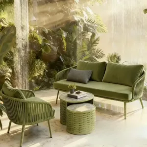 Custom Outdoor Sofa Set Table Rope Design Durable Waterproof Garden Set for Courtyard Hotel Restaurant and