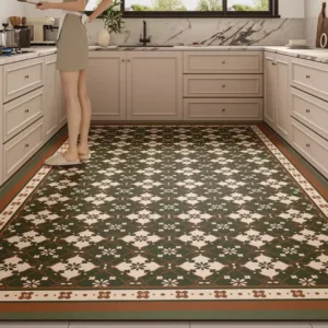 Light Luxury Printed Kitchen PVC Leather Anti-slip Floor Mat Oil-proof Dirt Resistant Carpet Home Decor Washable Easy Clean Rug