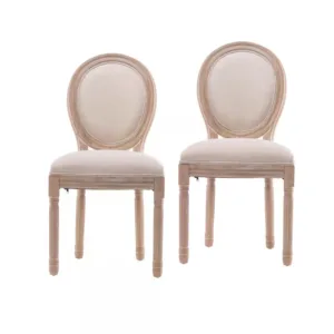 Multiple Occasions Farmhouse Upholstered Antique Painting Linen Barstools, Retro Dining Chairs With Solid Wood Frame And Legs, Armless Kitchen Chairs With Oval Back, Parson Chairs(Cream, Set Of 2)