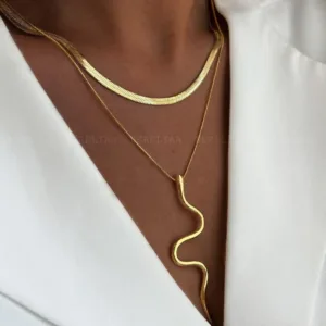 Stainless Steel Animal Pendant Retro-style Necklace, Personalized Minimalist Snake-shaped Pendant Snake Bone Chain Necklace
