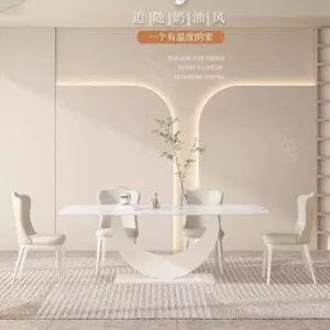 Pure white rock slab dining table and chair combination rectangular household dining table