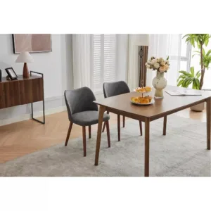 Leather Dining Chairs Set of 2 Upholstered PU Dining Chair with Wood Legs, Wing Backrest, Wooden Kitchen Chairs with Thick Cushi
