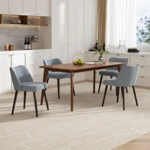 Upholstered Dining Chairs, Padded Seat, Wood Legs, Light Green, Set of 4