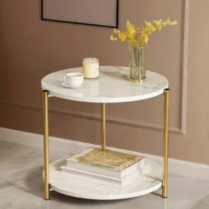 Double-Layer Multi-Purpose Round Coffee Table Side Table - Metal Reinforced Double-Layer Design Suitable For Both Indoor And Outdoor Use. Ideal For Modern Minimalist Living Rooms, Bedrooms And Balconies As A Decorative Coffee Table. sr25092247489711061