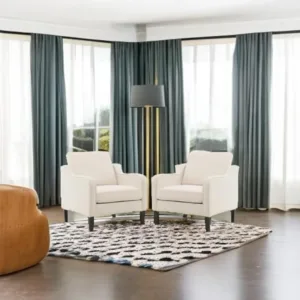 VINGLI Accent Chairs Set of 2,Modern Traditional Armchair for Living Room Beige Reading Chair for Bedroom,Linen Upholstered Sofa