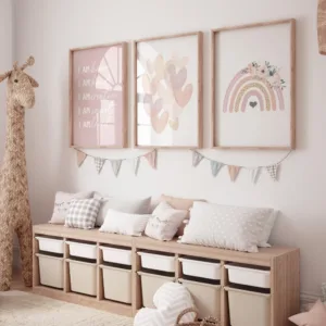 Rainbow Heart Nursery Print Poster Wall Art Boho Baby Girl Room Decor Boho Rainbow Nursery Prints Blush Pink Sunshine Art Gift