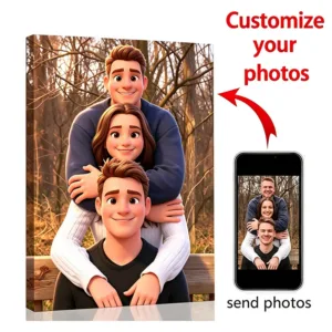 Custom Cartoon Style Your Photo Canvas Print Portrait Couple Family Pet Animal Wall Art Poster for Modern Living Room Home Decor