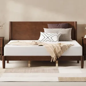 Solid Wood King Bed Frame, Mid Century Bed with Headboard, Walnut, Customized