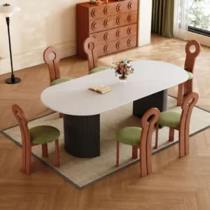 #Wholesale French-style Oval Sintered Stone Dining Table And 6-seat Chair Set For Home Hotel Or Villa Use