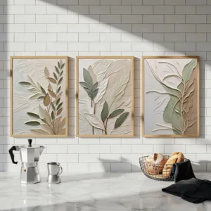 3pcs Textured Leaf Art Poster Neutral Tone Canvas Printing for Modern Home Decoration, Elegant Wall Arts Thoughtful Gifts