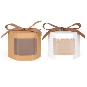 10/20Pcs Kraft Paper Open Window Gift Box Baking Dessert Wedding Favor Candy Packaging Box With Ribbon Birthday Party Decoration